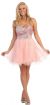 Strapless Floral Sequins Bust Tulle Short Party Prom Dress in Peach